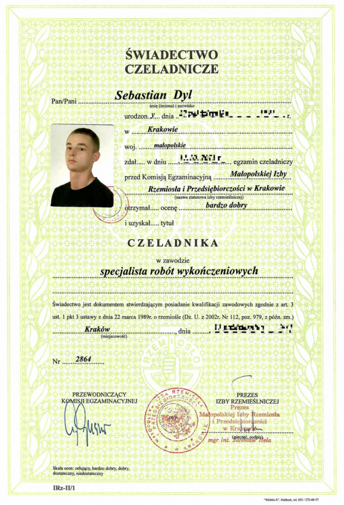 świadectwo czeladnicze